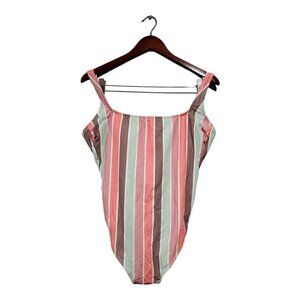 Kona Sol One Piece Swimsuit Womens Sz Large Multicolor Striped Adjustabl…
